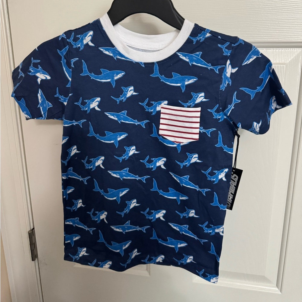 Kids Shark Print T-Shirt with Pocket Size 6